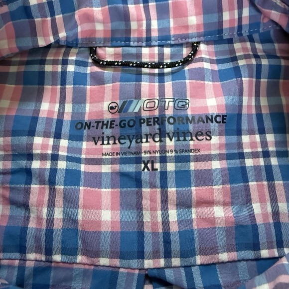 Vineyard Vines Shirt Mens Xl Blue Pink Plaid OTG On the Go Performance brr Nylon - Picture 5 of 9